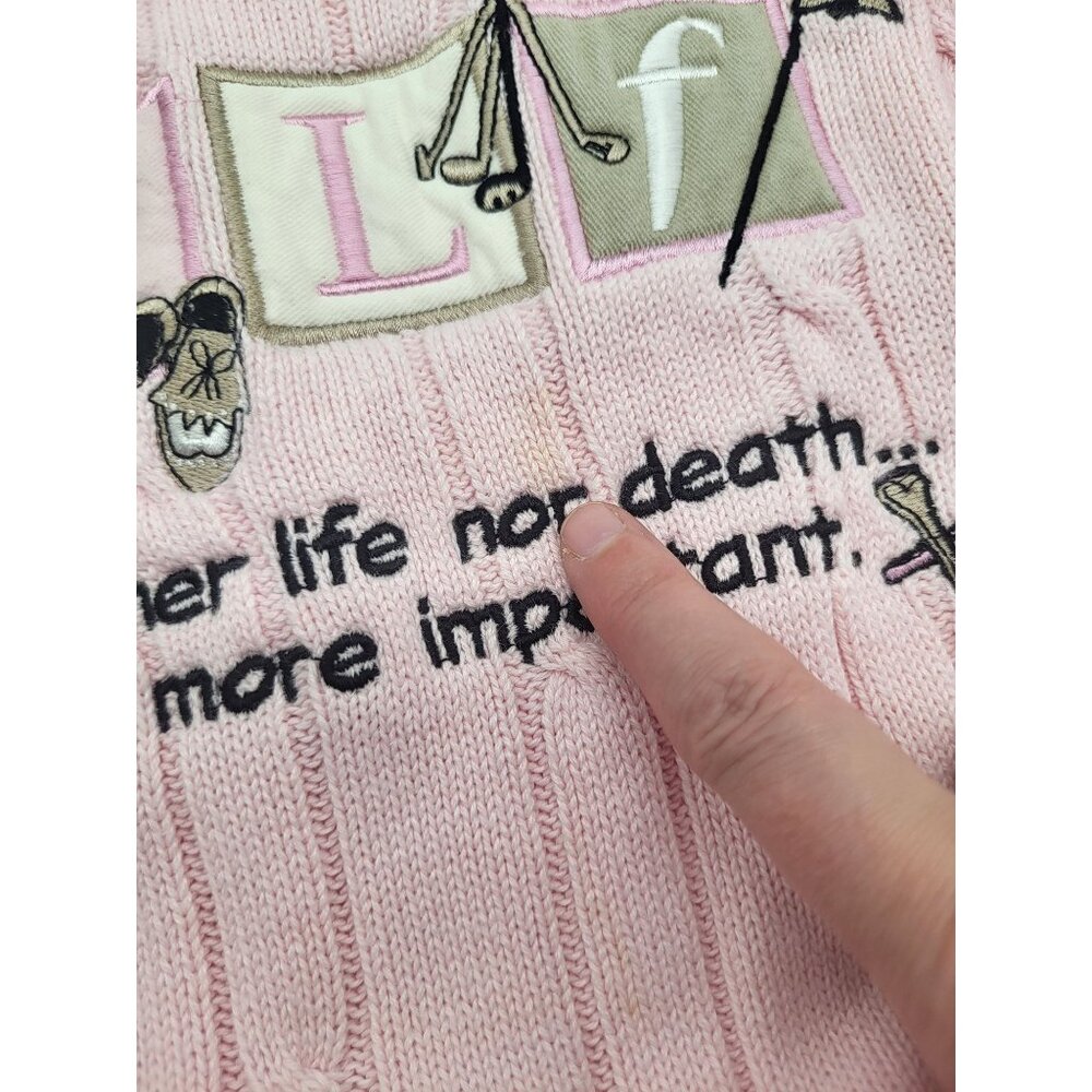 VTG La Mode Women's XL Golf Embroidered Cable Knit Pink Sweater Whimsy Grandma - Picture 8 of 8